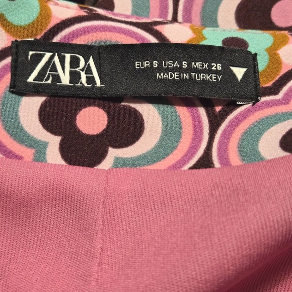 Zara Mini Skirt Womens Size S Pink Geometric Floral Belted Retro Mod - Picture 4 of 9